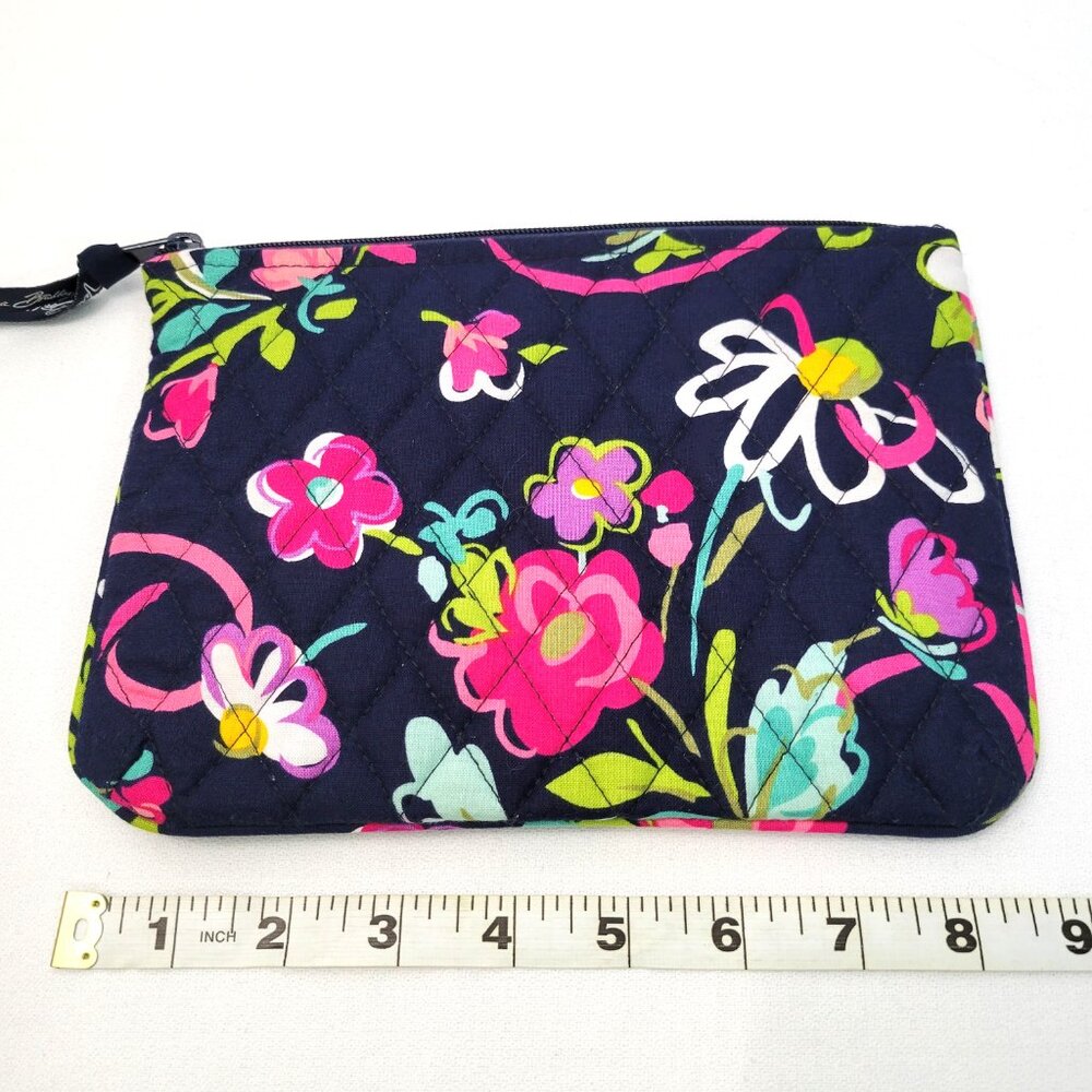 Vera Bradley Quilted Cosmetic Bag - Retired Ribbons Navy Blue Pink Floral Pouch - Picture 6 of 7